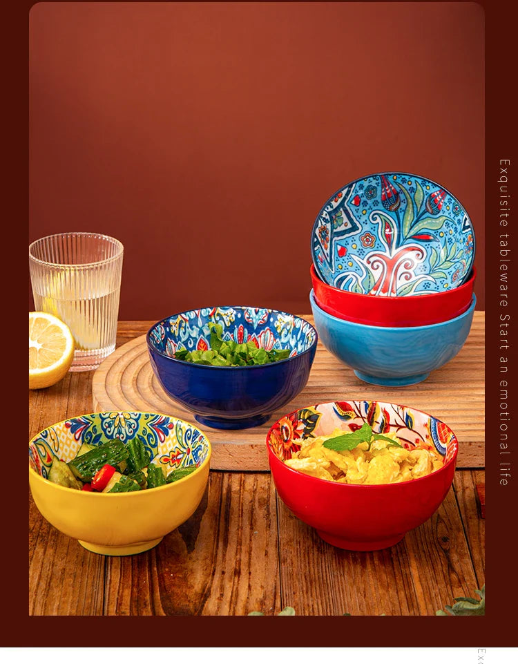 Bohemian Ceramic Rice Bowl Retro Noodle Bowl Kitchen Gift - Tophatter Daily Deals