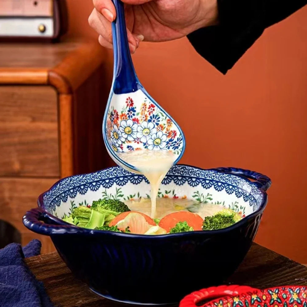 Ceramic Soup Bowl Bohemian Handle Embossed Microwave - Tophatter Daily Deals