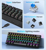 60 Percent Mechanical Mini Keyboard Wired RGB Portable - Tophatter Daily Deals