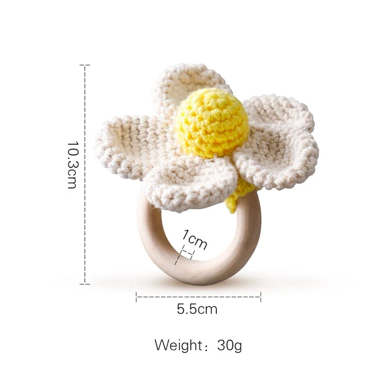 Wooden Crochet Animal Teether Rattle Newborn Sensory Toys Flower - Tophatter Daily Deals
