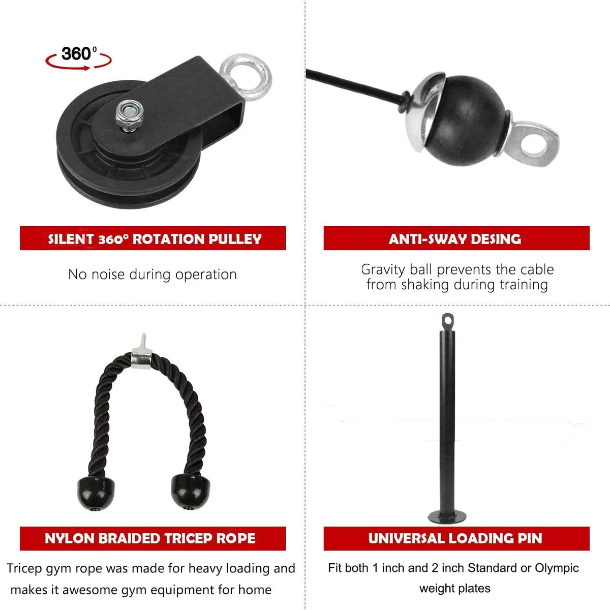 Pulley Cable System Pull Down Lift Attachment Black Fitness - Tophatter Daily Deals