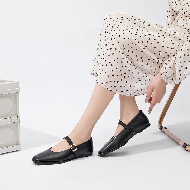 Supportive Women Mary Jane Flats - Square Toe, Leather - Tophatter Daily Deals