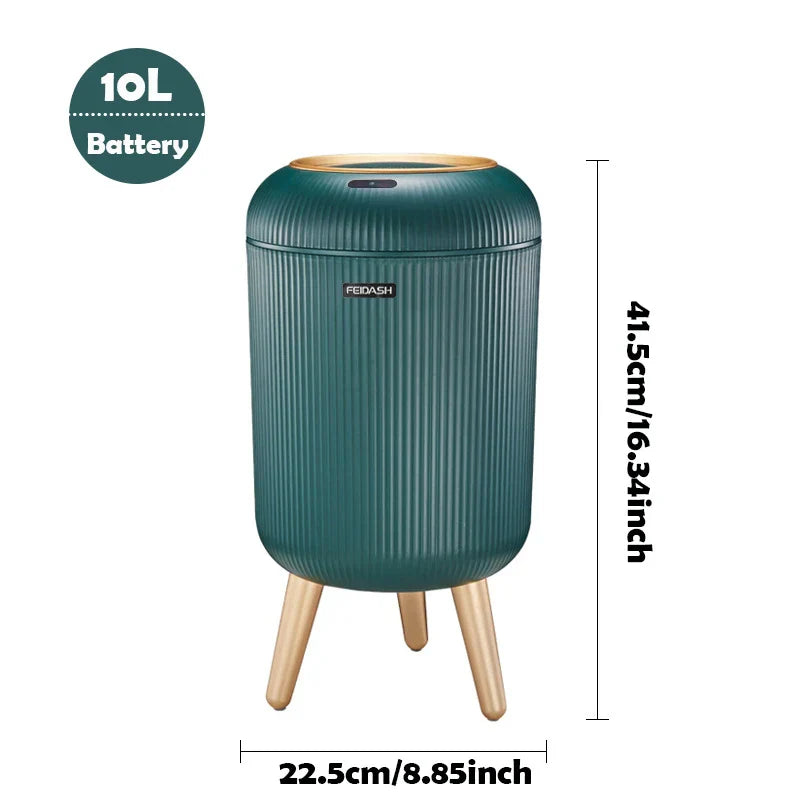 Motion Sensor Trash Can Small Plastic Smart Bin Hands Free Dark green with feet 10L - Tophatter Daily Deals