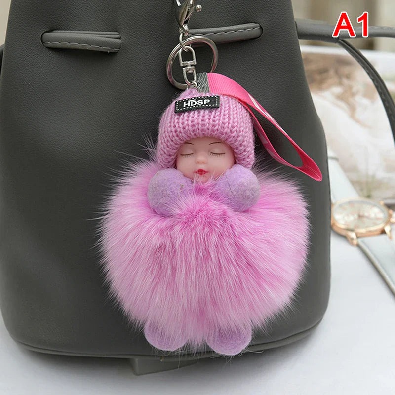 Pompom Sleeping Baby Keychain Plush Bag Charm Cute Gift A1 - Tophatter Daily Deals