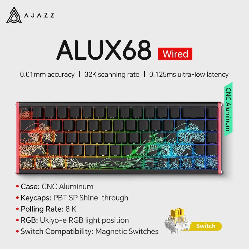Mechanical Keyboard Sixty Mini Wireless ARGB Magnetic Hall ALUX68 Wired-Black - Tophatter Daily Deals