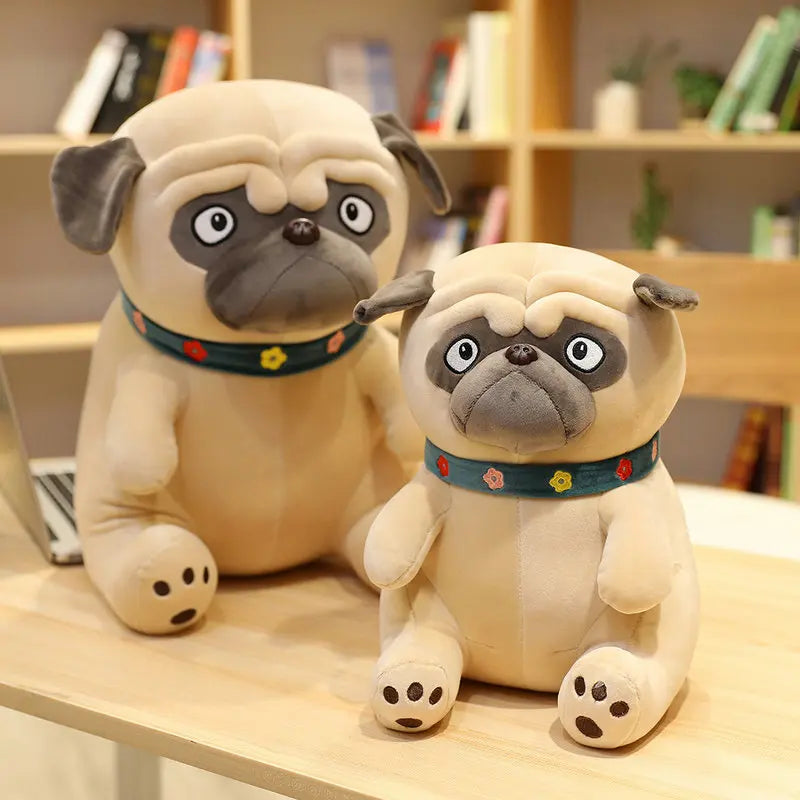 3D Brown Pug Plushie With Green Collar Animals - Tophatter Daily Deals