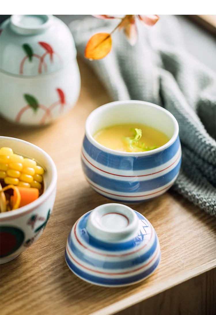 Hand Painted Japanese Ceramic Lidded Dessert Bowls Set - Tophatter Daily Deals