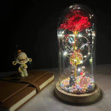 Beauty & The Beast Eternal Red Rose In Glass Dome with LED Lights Red Crystal Flowers - Tophatter Daily Deals