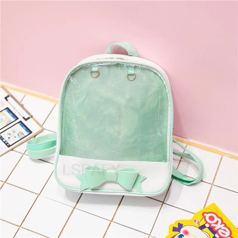 Clear Transparent Bow School Backpack Rucksack Japanese School Green Mythical - Tophatter Daily Deals