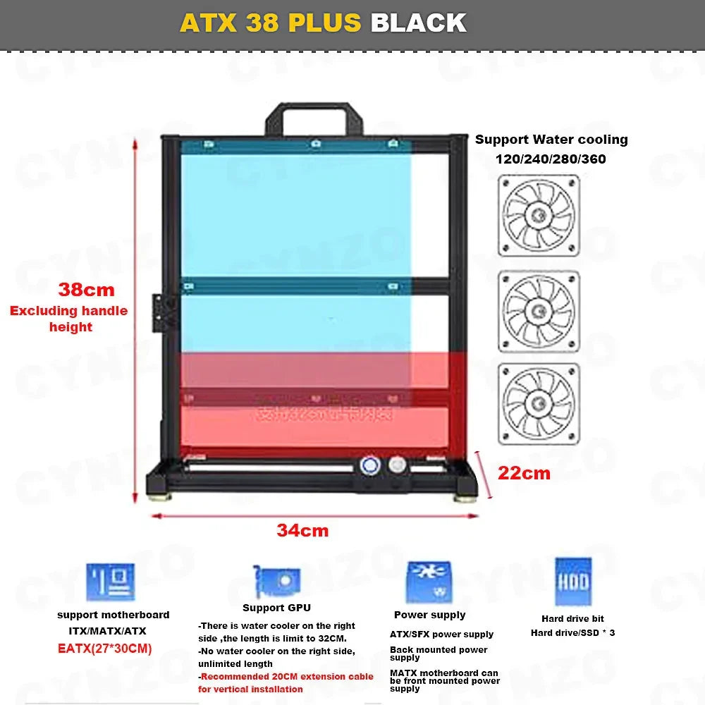 Open Frame Aluminum PC Case Rack EATX Water Cooling ATX 38 Plus - Tophatter Daily Deals