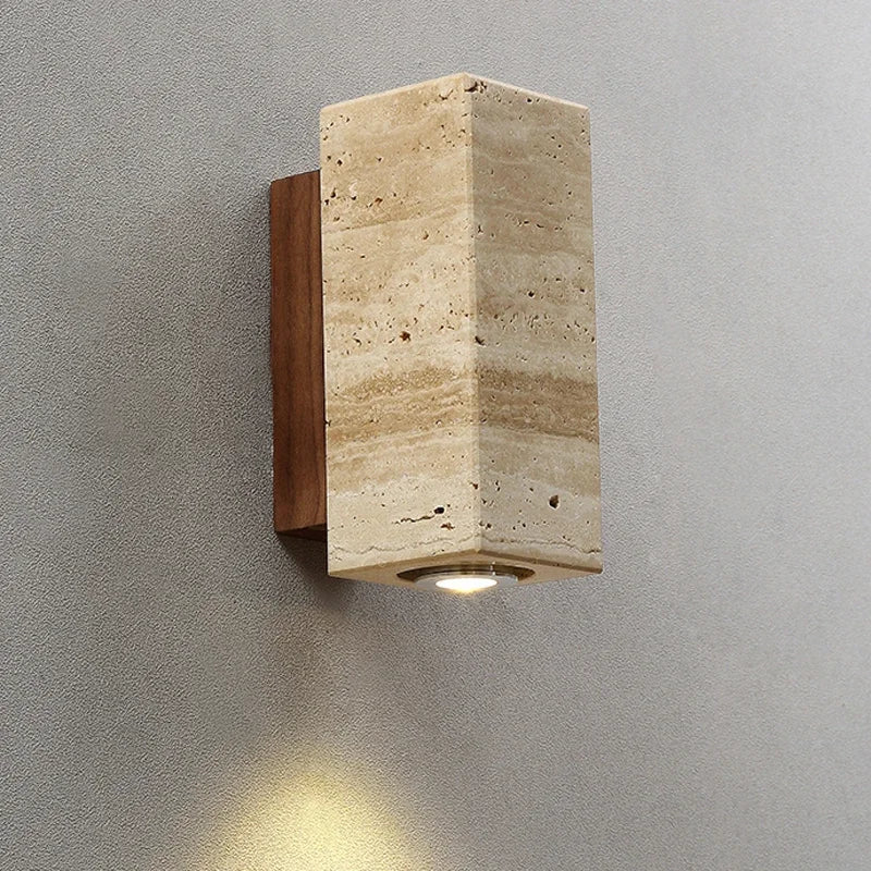 Japandi Yellow Marble LED Wall Sconce Wabi Sabi Bedside Light - Tophatter Daily Deals