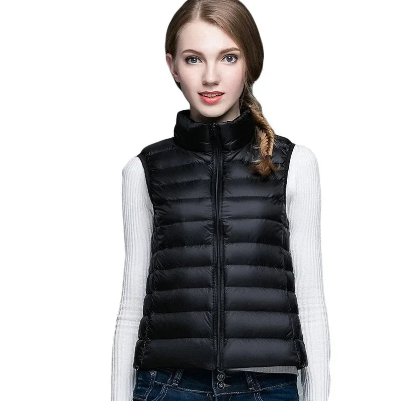 Lightweight Women's Sleeveless Vest - Quilted Nylon, Warm Black - Tophatter Daily Deals
