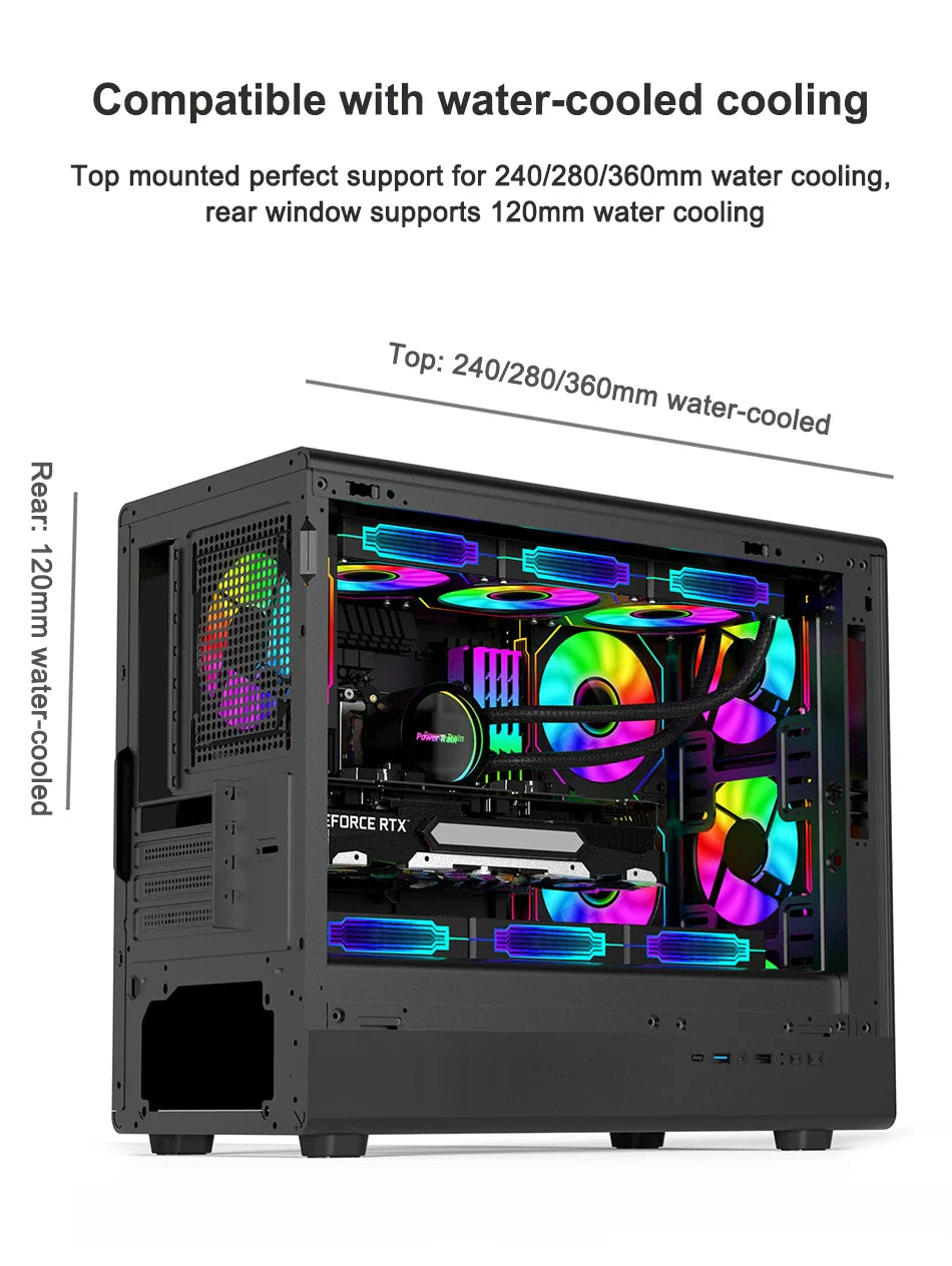 MicroATX Vertical Glass PC Case Supports 360mm Radiator - Tophatter Daily Deals