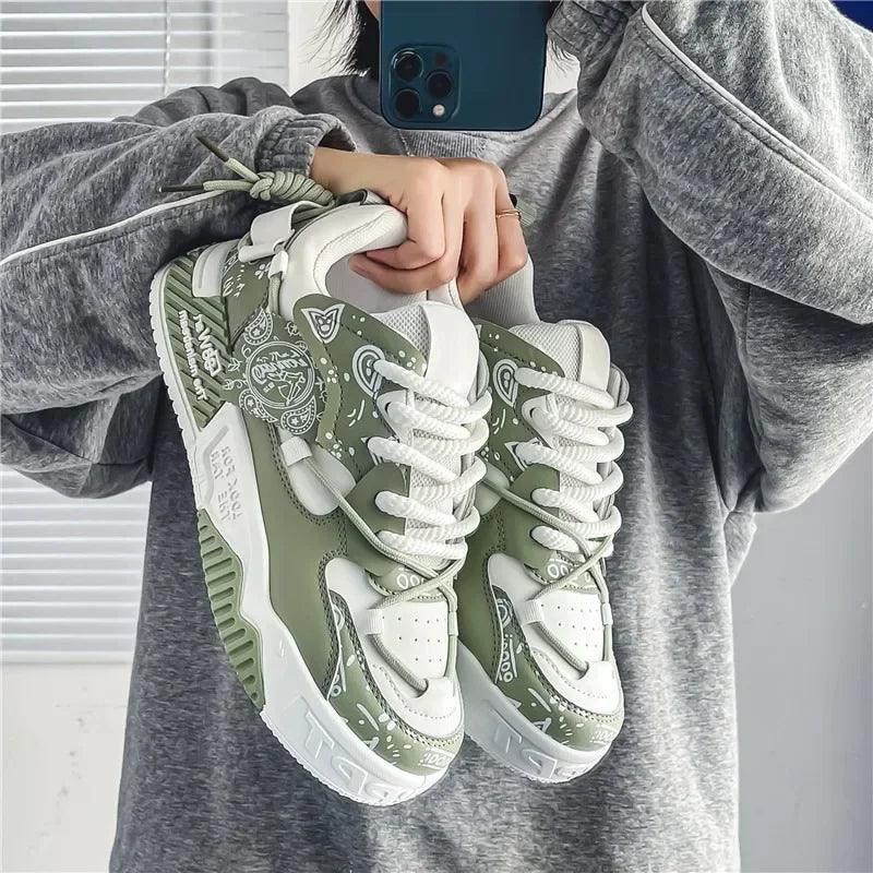 Men's Graffiti Patchwork Skateboard Sneakers (Green) Apparel & Accessories > Shoes > Sneakers - Tophatter Daily Deals