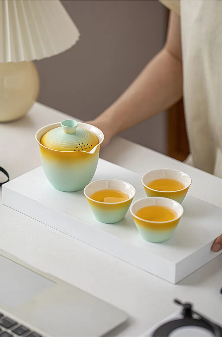 Portable Ceramic Travel Tea Set With Case Gift Kit - Tophatter Daily Deals