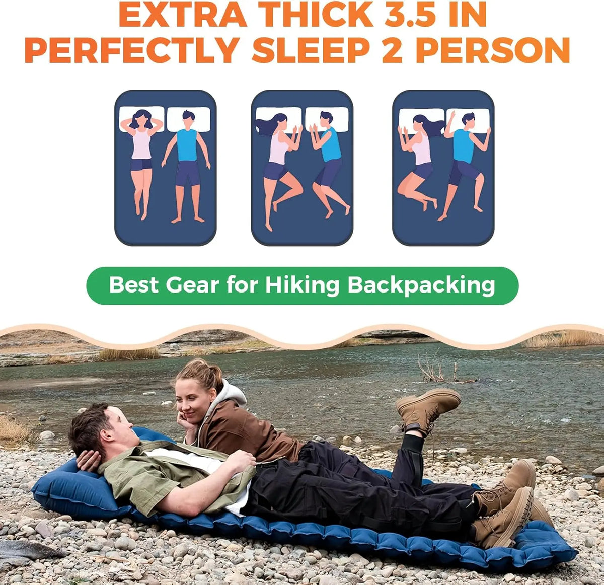 Double Sleeping Pad Inflatable Camping Navy Blue Camping & Hiking - Tophatter Daily Deals