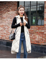 Lightweight Women's Long Puffer Vest - Hooded Cotton Winter - Tophatter Daily Deals