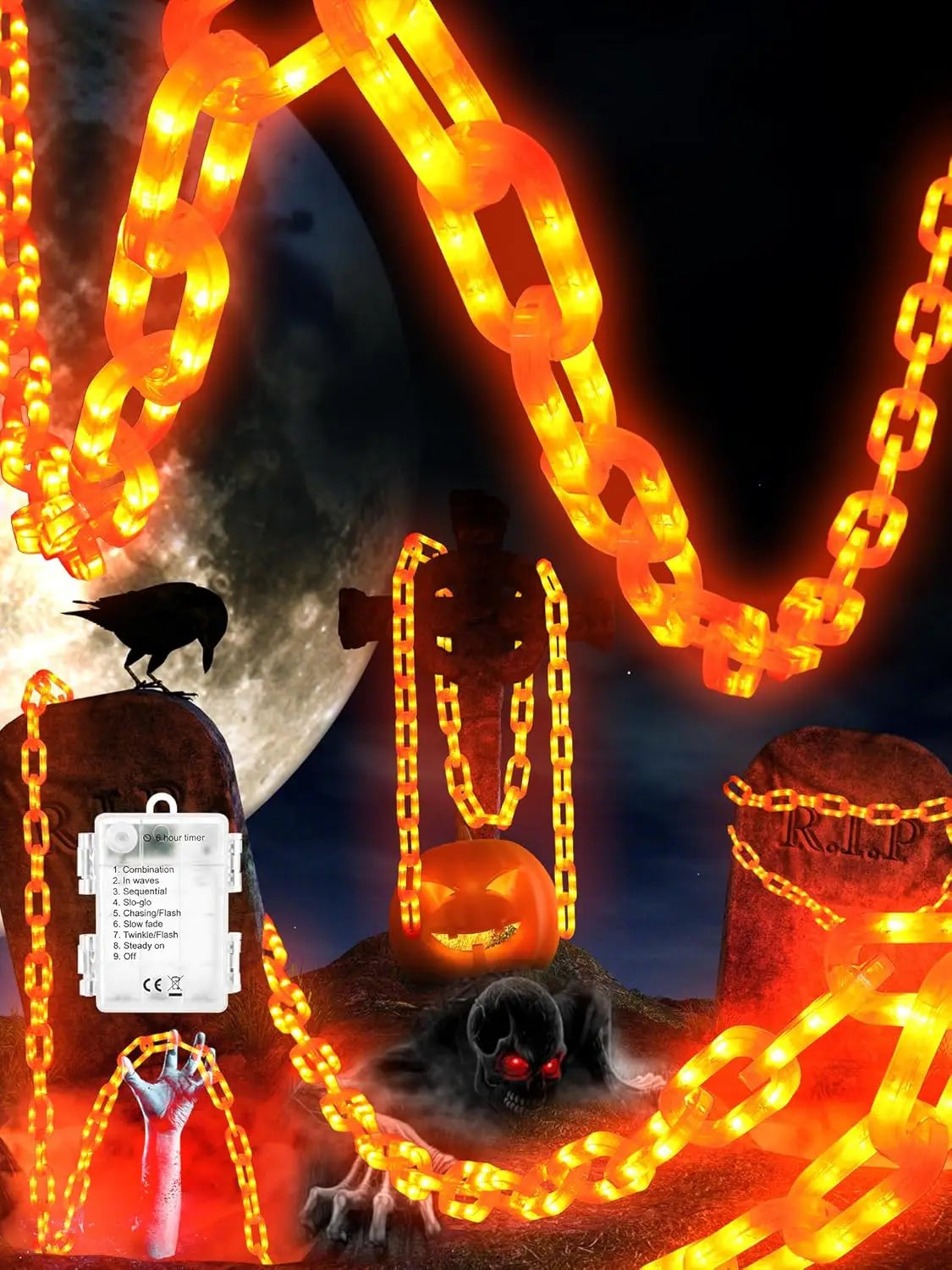 Solar Battery Halloween Chain Lights Waterproof 8 Modes Orange Battery - Tophatter Daily Deals