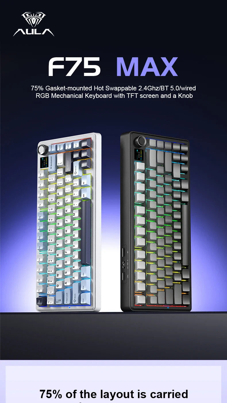 Gaming Mechanical Keyboard 75% Hot Swap RGB TFT Wireless - Tophatter Daily Deals