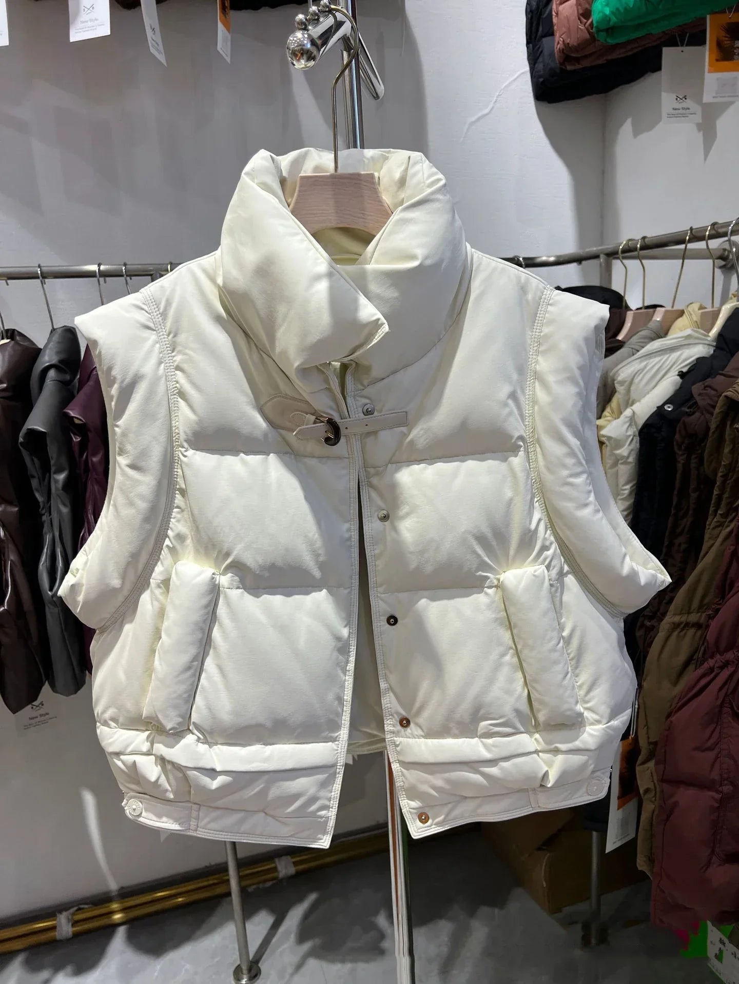 Warm Women’s Down Vest - Cropped Boxy, PU, Winter Layering White - Tophatter Daily Deals