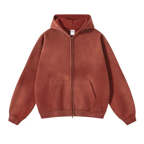 Warm Relaxed Men's Zip Up Hoodie - Oversize, Plush, Winter Purplish Red - Tophatter Daily Deals