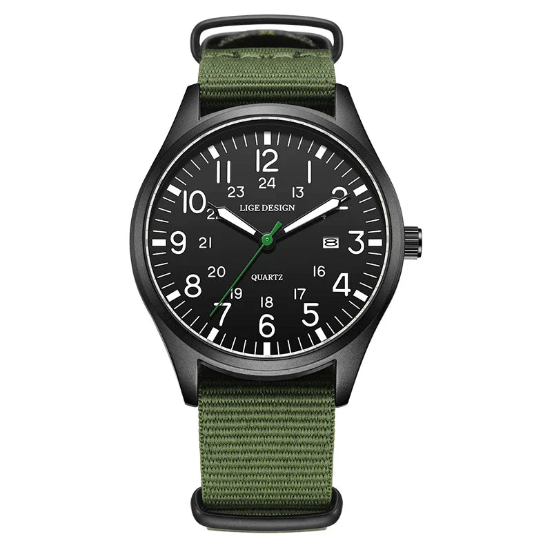 Quartz Watch Beige Dial Nylon Strap Waterproof Luminous Green black - Tophatter Daily Deals