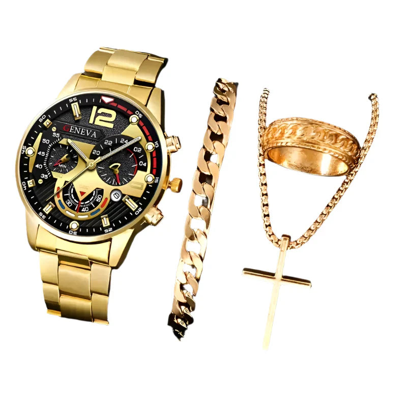 4PCS Men's Stainless Steel Quartz Watch Set (W118-D) Apparel & Accessories > Jewelry > Watches - Tophatter Daily Deals