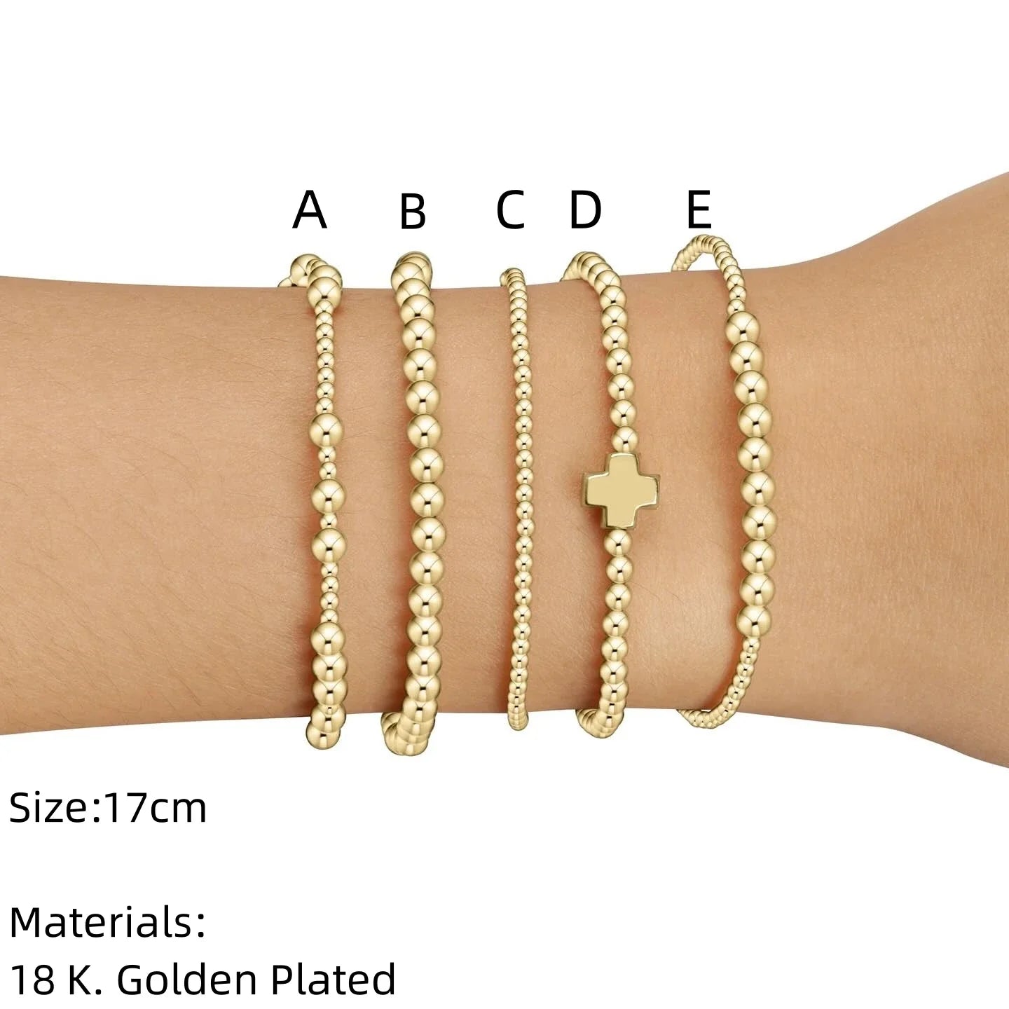 Gold Plated Cross Beaded Bracelet Stackable Hypoallergenic - Tophatter Daily Deals