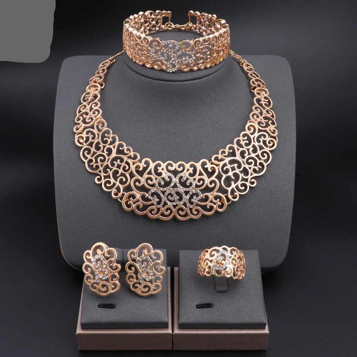 Jewelry Set Necklace Earrings Ring Bracelet (Gold) Apparel & Accessories > Jewelry > Jewelry Sets - Tophatter Daily Deals
