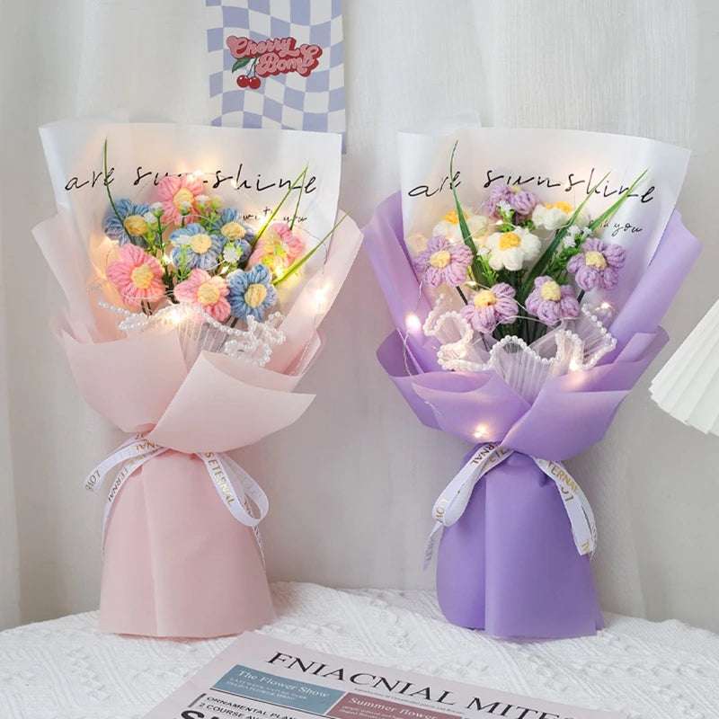 Flower Crochet Handmade Knitted Bouquet Flowers - Tophatter Daily Deals
