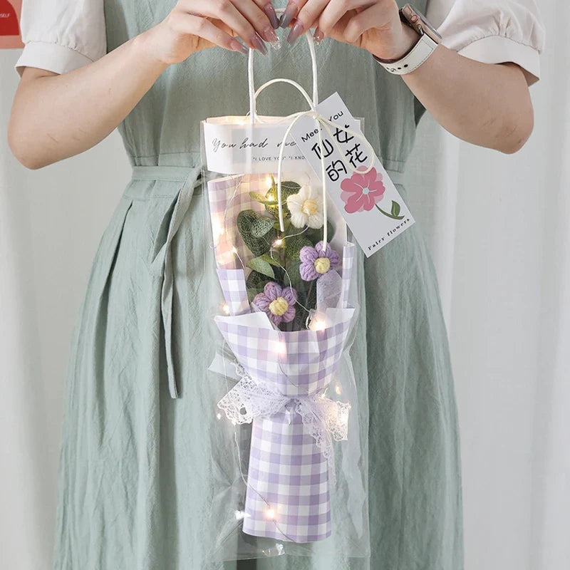 Flower Crochet Handmade Knitted Bouquet Lavender Flowers - Tophatter Daily Deals