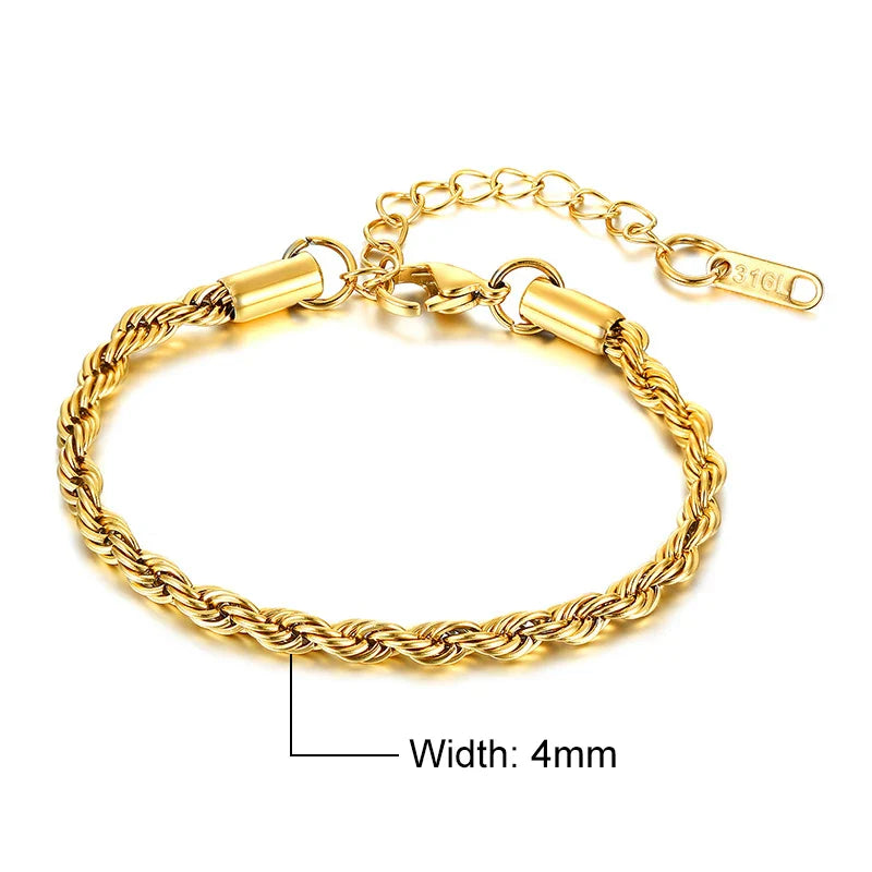 Stainless Steel Rope Chain Bracelet Twisted Singapore 979G-16-4 - Tophatter Daily Deals