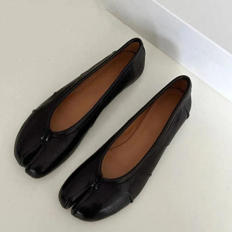 Soft Women Tabi Ballet Flats - Split Toe, Leather, Casual - Tophatter Daily Deals