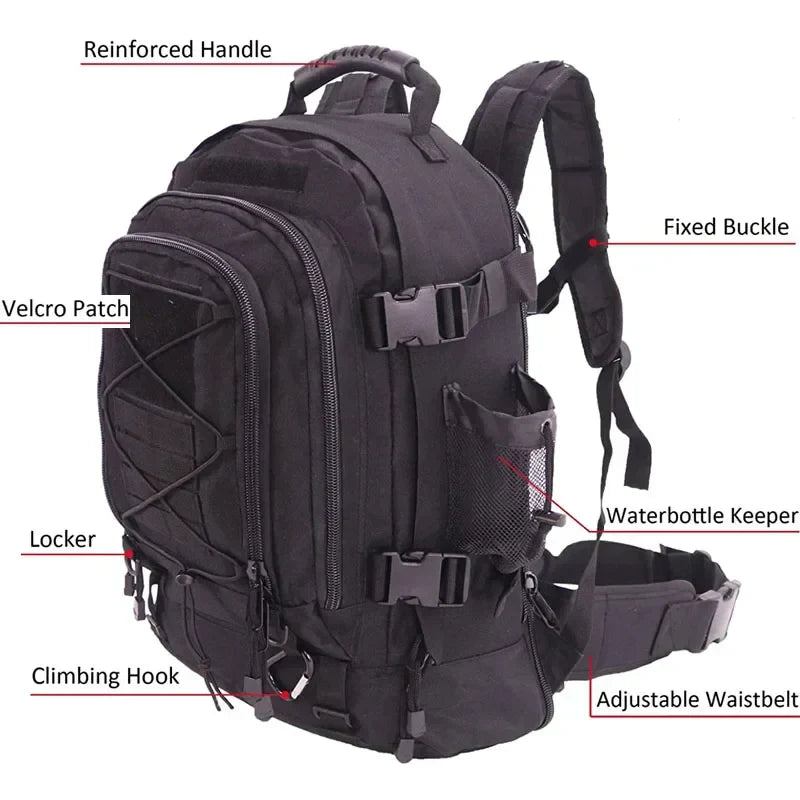 Tactical MOLLE Backpack Heavy-Duty Rucksack Black Backpacks - Tophatter Daily Deals