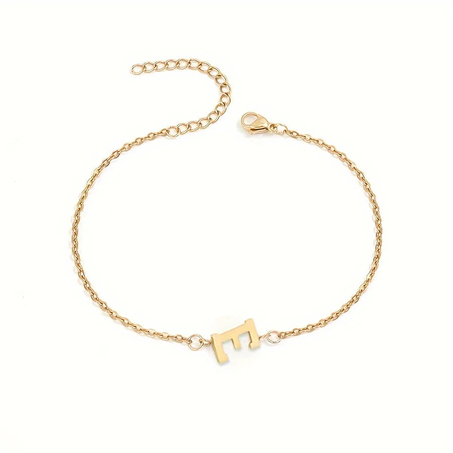 Initial Letter Bead Bracelet Thin Chain Minimalist Elegant E - Tophatter Daily Deals