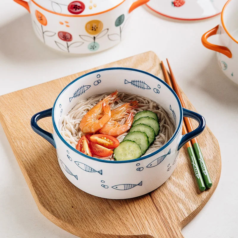 Ceramic 1000ml Covered Noodle Bowl Microwave Safe With Lid - Tophatter Daily Deals