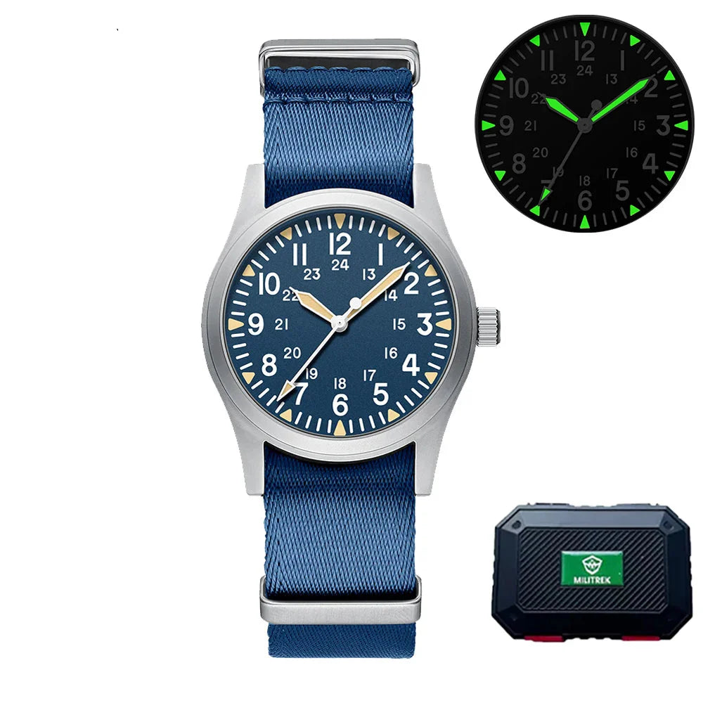 Military Quartz Field Watch 37mm Sapphire Fall 2025 Blue2 - Tophatter Daily Deals