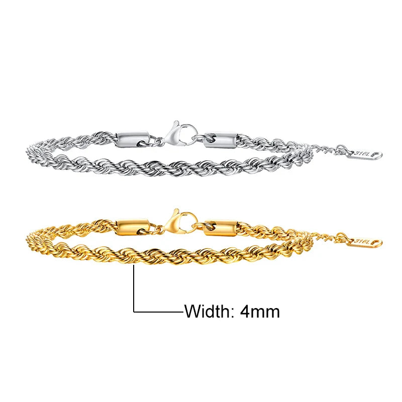 Stainless Steel Rope Chain Bracelet Twisted Singapore 979SG-20-4 - Tophatter Daily Deals