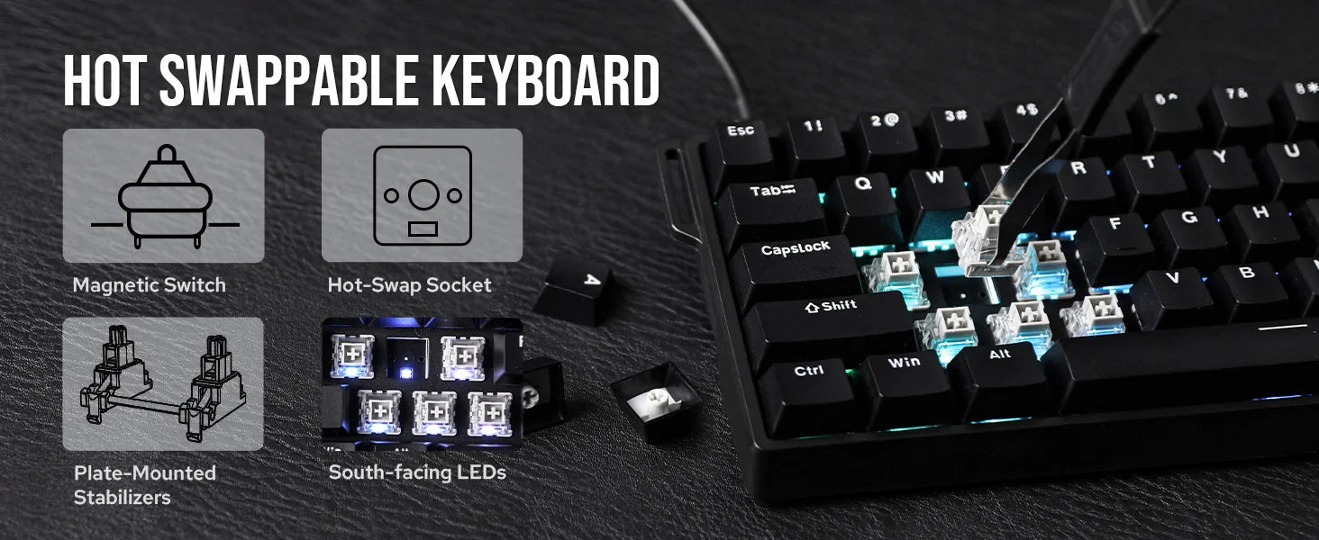 Mechanical 60 Percent Hot Swap Keyboard Aluminum RGB Hall - Tophatter Daily Deals