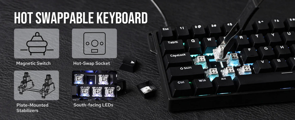 Mechanical 60 Percent Hot Swap Keyboard Aluminum RGB Hall - Tophatter Daily Deals