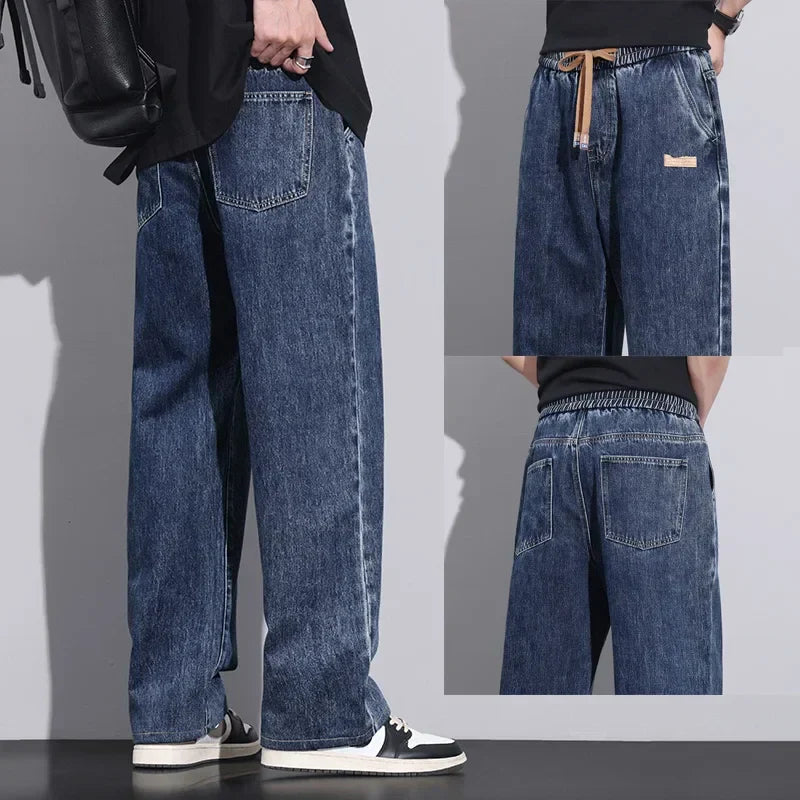 Stretchy Men Wide Leg Jeans - Drawstring Waist, Denim - Tophatter Daily Deals