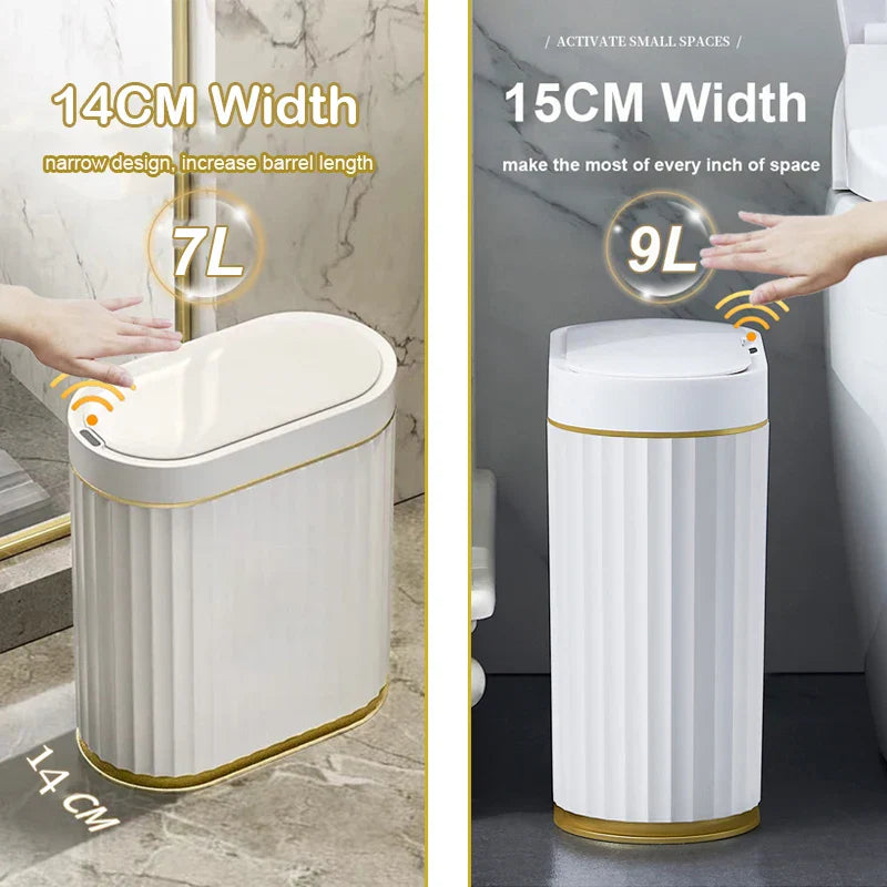 Automatic Sensor Trash Can Narrow Roman Stripe Bathroom Bin - Tophatter Daily Deals