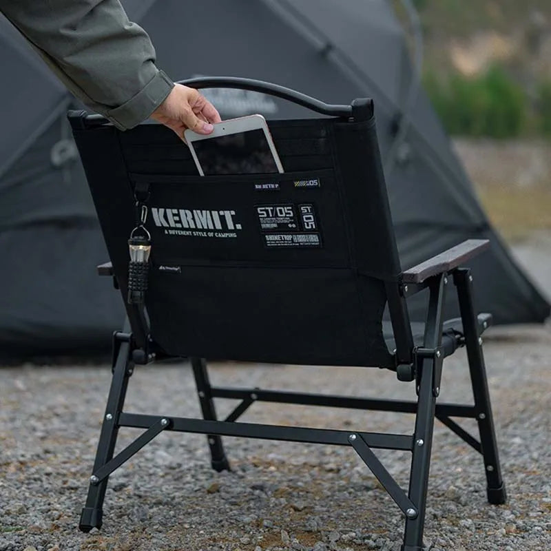 Outdoor Folding Chair Kermit-Style with Oak Armrests Black Camp Furniture - Tophatter Daily Deals