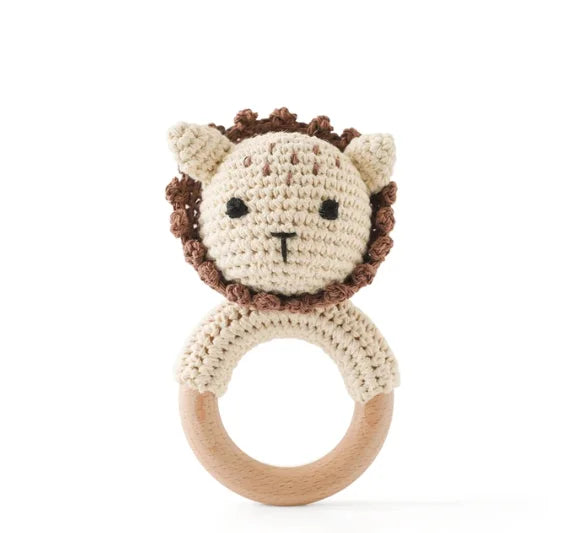Crochet Bear Teether Rattle Ring Newborn Sensory Toys lion - Tophatter Daily Deals