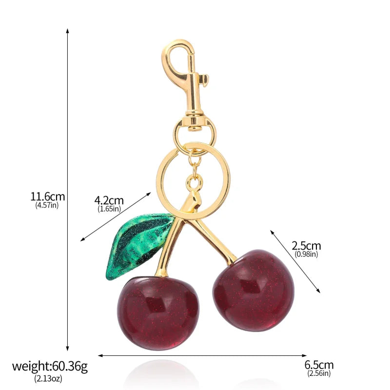 Red Cherry Keychain Bag Charm With Gold Leaf Lobster Clasp Red Cherry - Tophatter Daily Deals