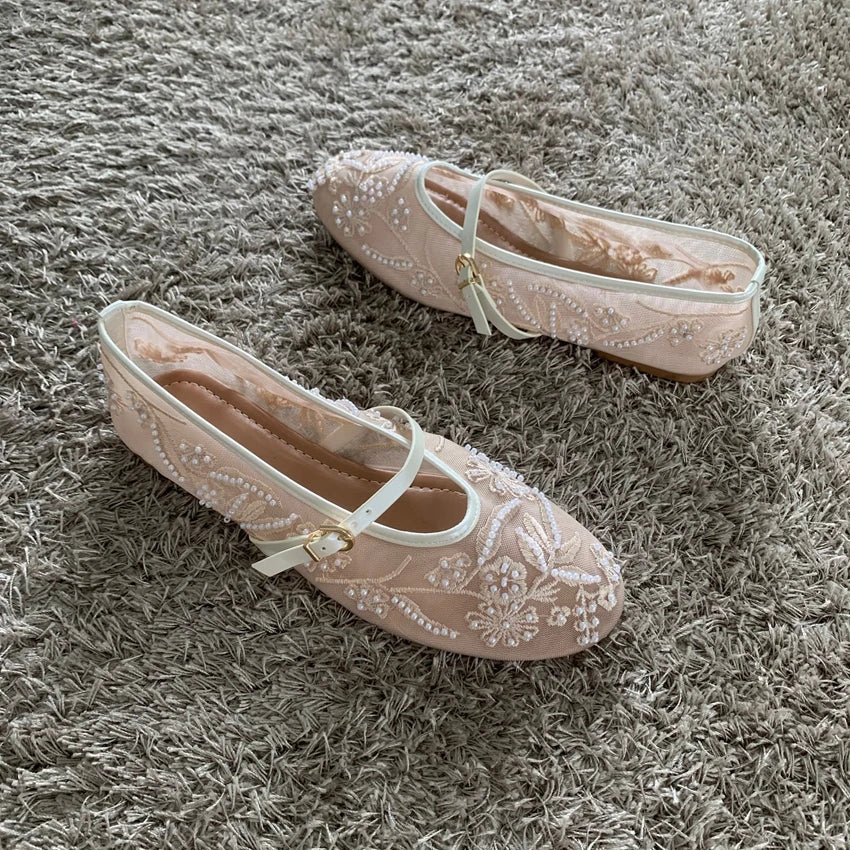 Breathable Women Ballet Flats - Mary Jane Mesh, Embroidered - Tophatter Daily Deals