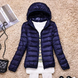 Lightweight Women’s Down Jacket - Hooded, Packable Travel Navy blue - Tophatter Daily Deals