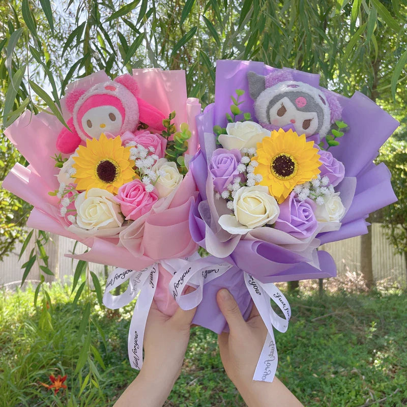 Sanrio Hello Kitty My Melody Kuromi PomPom Purin Cinnamoroll Flowers Plush Toy Flower Bouquet Flowers - Tophatter Daily Deals