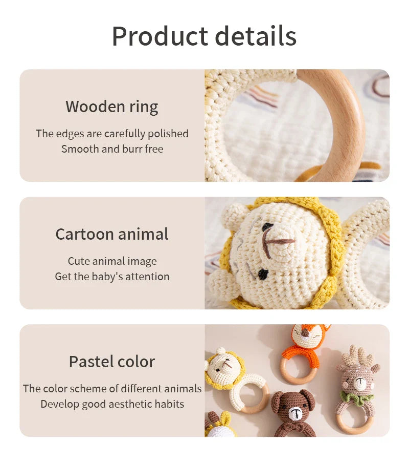 Wooden Crochet Animal Teether Rattle Newborn Sensory Toys - Tophatter Daily Deals