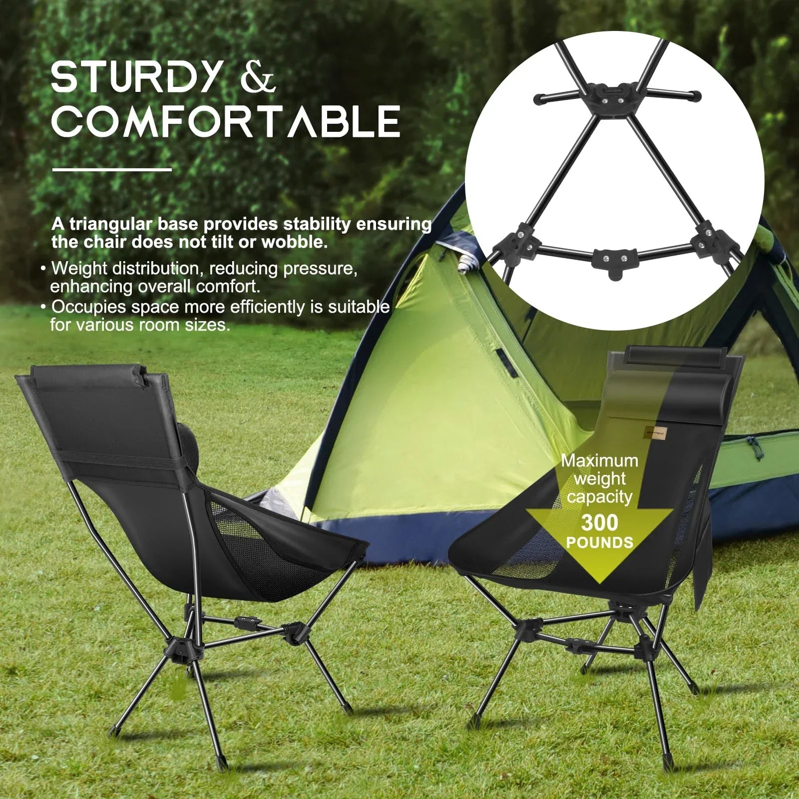 Portable Camping Chair with Headrest Black Camp Furniture - Tophatter Daily Deals